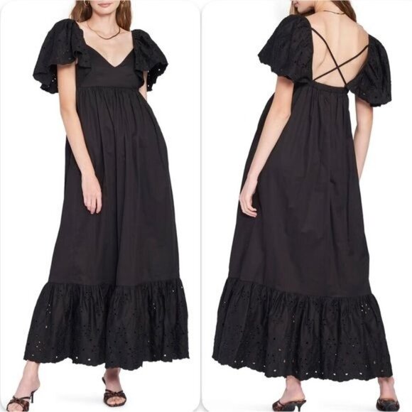 En Saison Dresses & Skirts - Anthropologie EN SAISON Barnette Black Eyelet Maxi Sun Dress Size Small